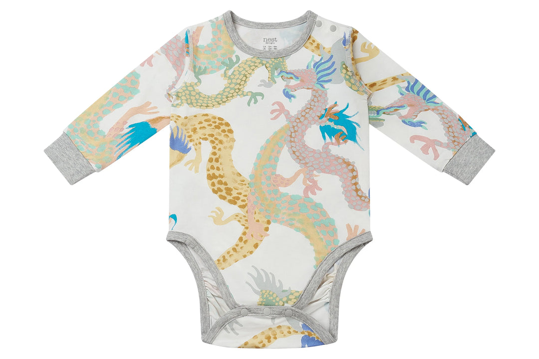 Bamboo Jersey Long Sleeve Onesie in Dragon Dance | Sizes 18 Months & 2 T