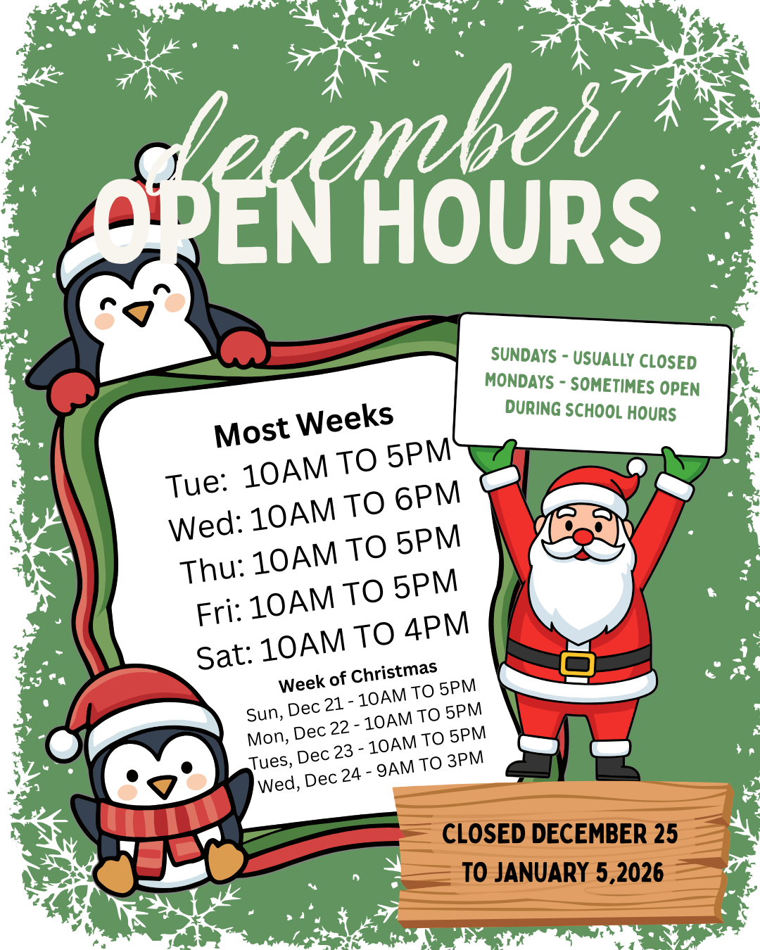 December Holiday Hours at Nest & Sprout