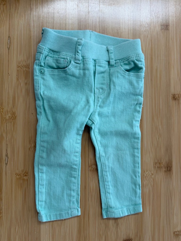 Baby Gap 1969 Jeans – 6–12M | Light Green Elastic Waist - Nest and Sprout-Consignment