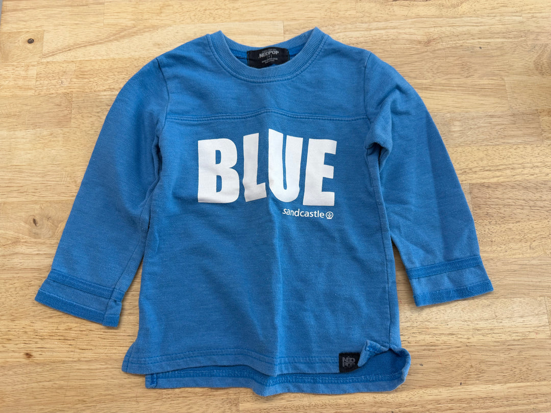 Neopop Long Sleeve Shirt – S (3/4Y) | Blue Text on Blue