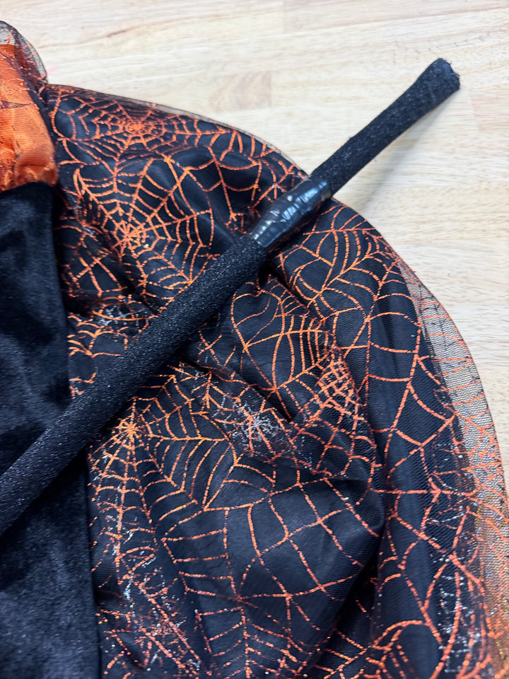 Witch Costume – 4 | Orange Spiderweb Hat and Broomstick | Hoop Skirt