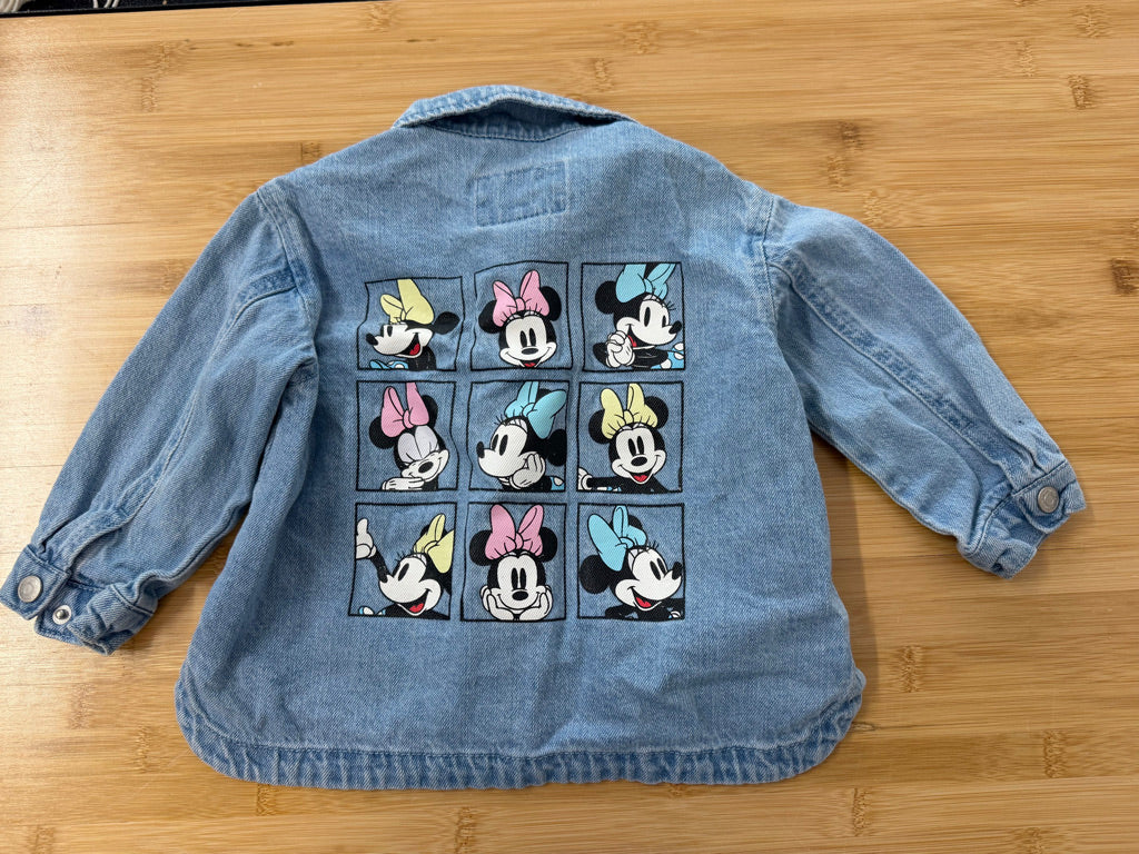 Zara Disney Snap-Up Denim Jacket – 12–18M | Minnie Mouse Back