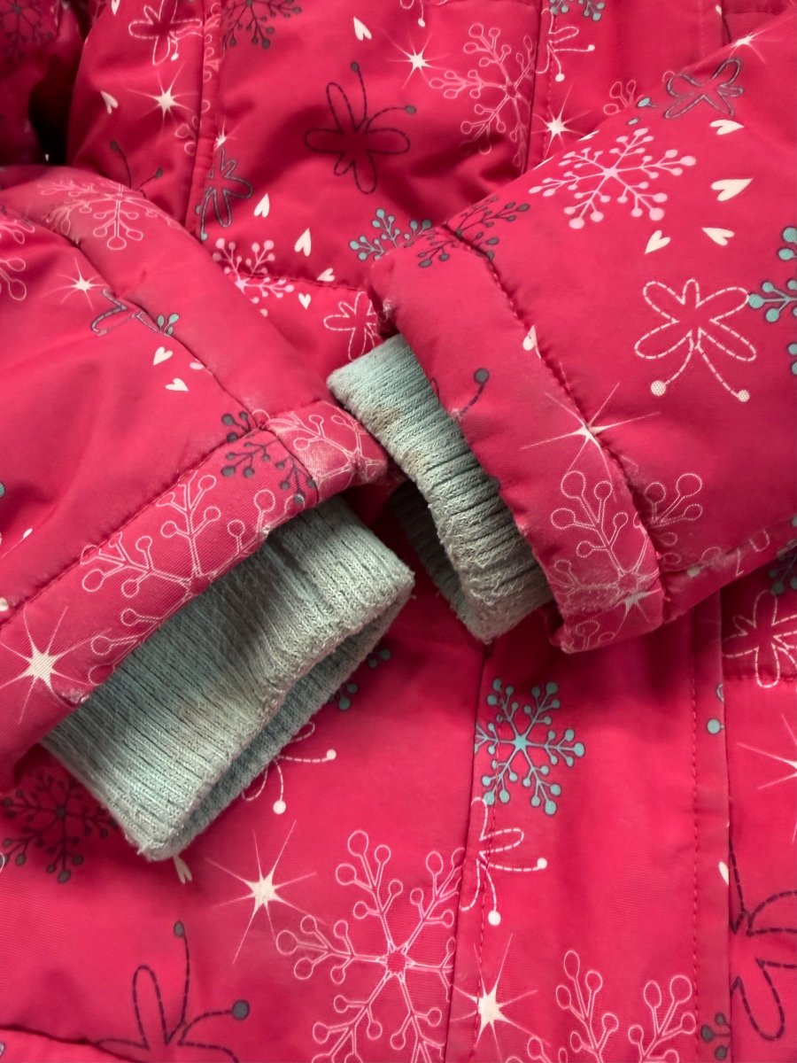 OshKosh Winter Jacket – 7 | Pink Snowflake Print | Snow Skirt - Nest and Sprout-Consignment