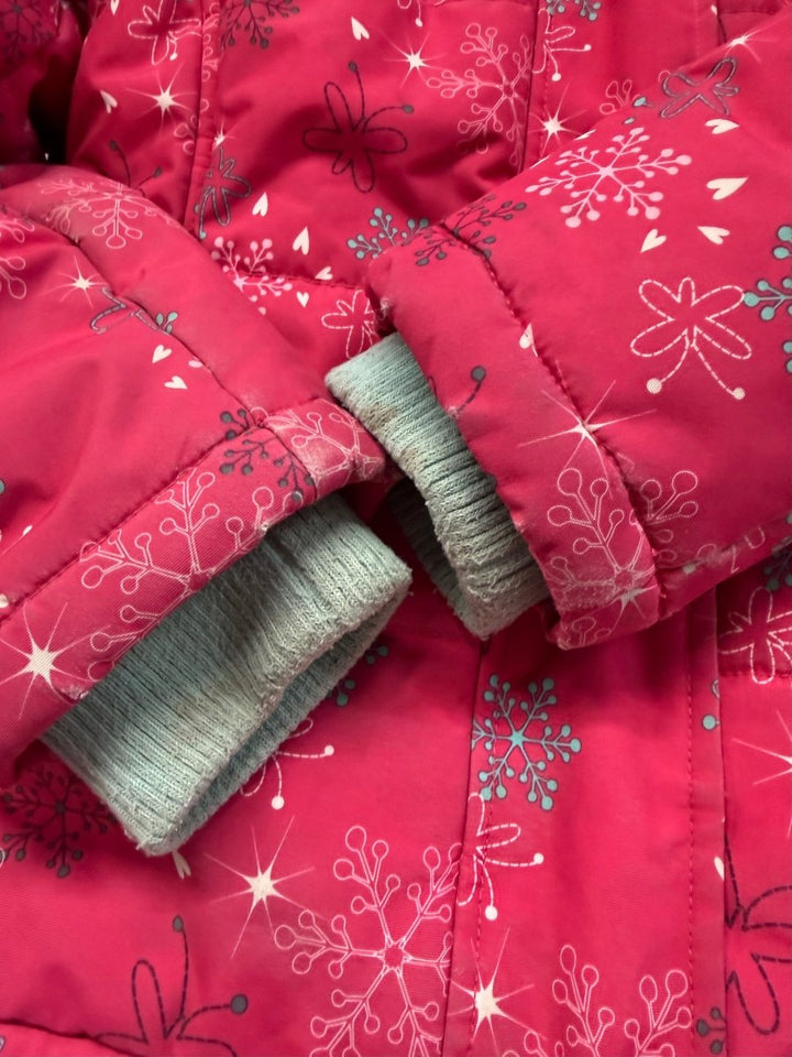 OshKosh Winter Jacket – 7 | Pink Snowflake Print | Snow Skirt - Nest and Sprout-Consignment