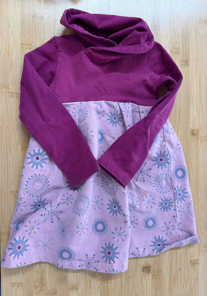 Peekaboo Beans Collared Dress –3 Burgundy Bodice | Light Pink Snowflake Print | Long Sleeve