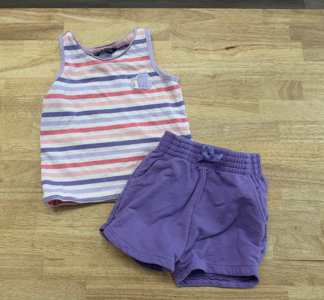 Souris Mini Outfit Set – 2T | Purple & Pink Stripe Tank & Shorts