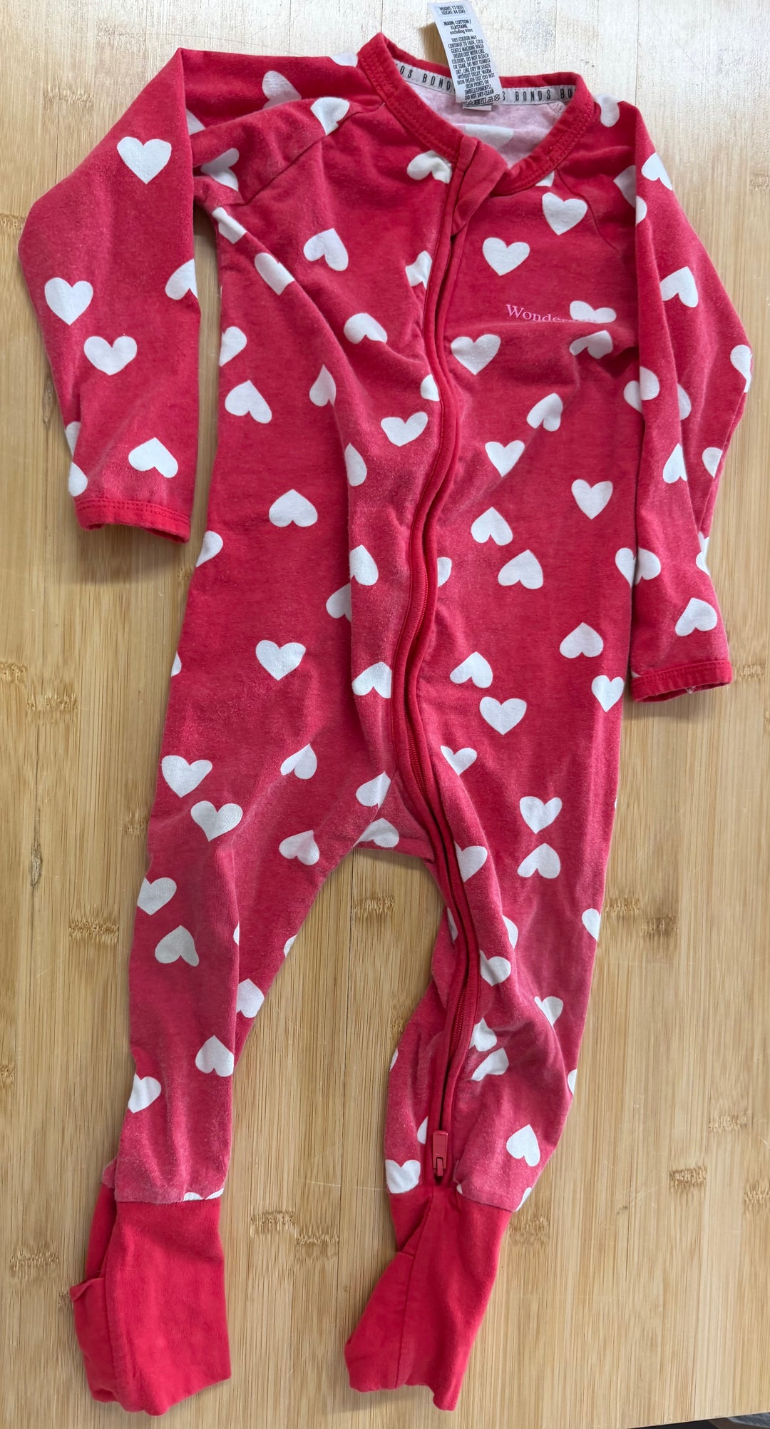 Bonds Wondersuit – 12-18 Months | Red and White | Hearts