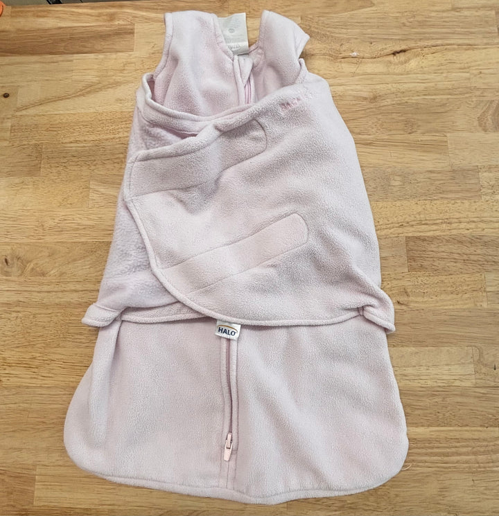 HALO Fleece Swaddle Sleep Sack (0–3M, Pink – Fair Condition)
