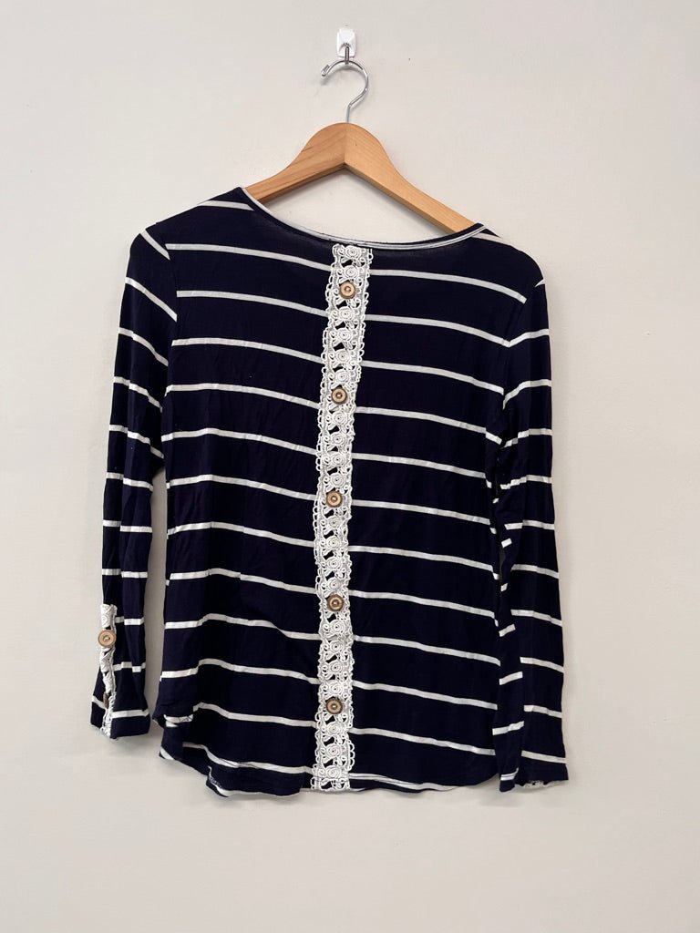 Pink Blush S Maternity Top – Blue/White Stripe Rayon - Nest and Sprout - Consignment