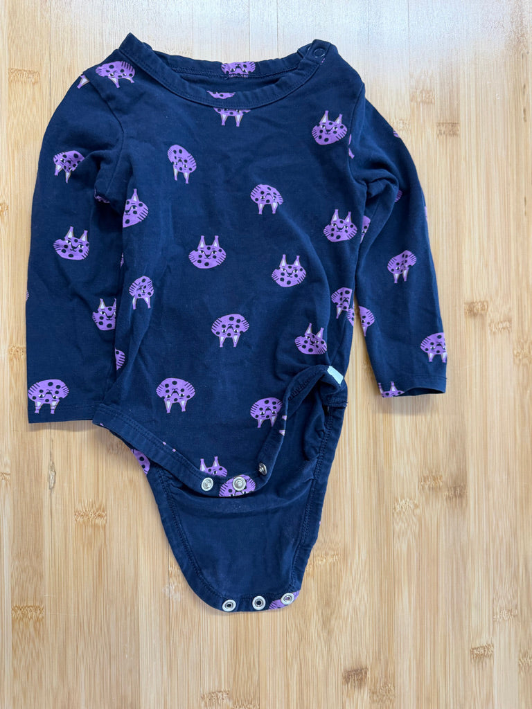 Rise Little Earthling Bodysuit – 12–18M | Navy Long Sleeve Purple Kittens