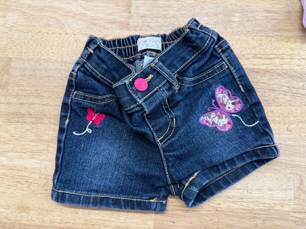 The Children’s Place Denim Shorts Embroidered Butterflies | Size 6–9M - Nest and Sprout - Consignment