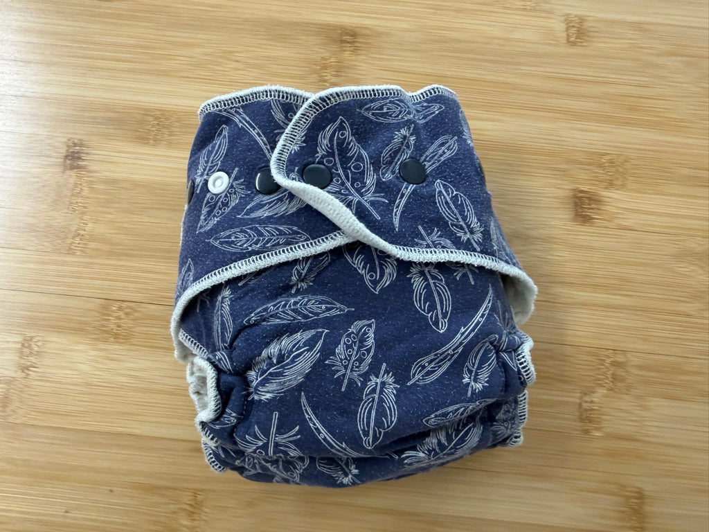 TC Tooshies Fitted Diaper with Snap-In Booster Insert – One Size | Navy Feather Print Long