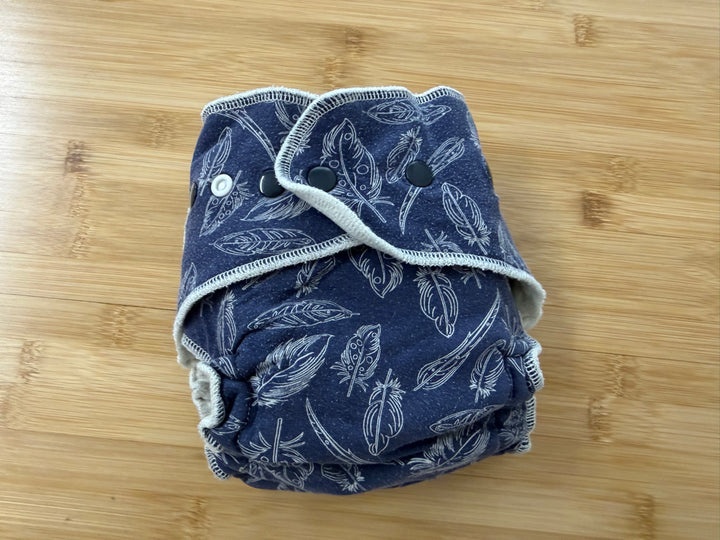 TC Tooshies Fitted Diaper with Snap-In Booster Insert – One Size | Navy Feather Print Long