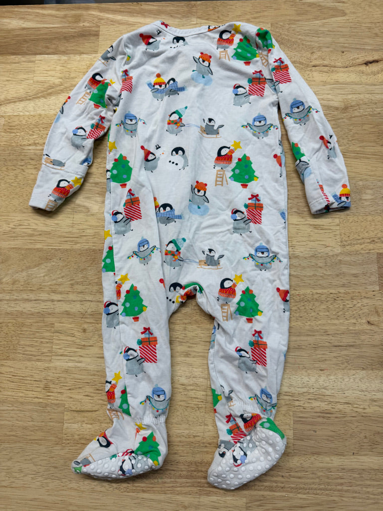 Angel Dear Penguin Snow Party Sleeper – 3–6M | Bamboo Rayon Two-Way Zip | Holiday
