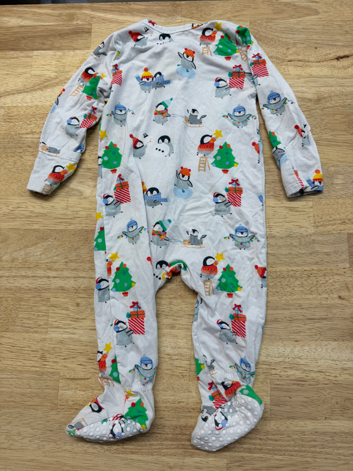 Angel Dear Penguin Snow Party Sleeper – 3–6M | Bamboo Rayon Two-Way Zip | Holiday