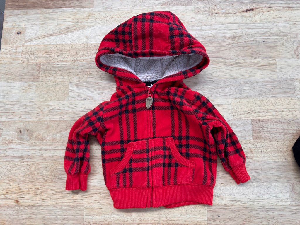 Carter’s Fleece Hoodie – 3 Months Red Plaid - Nest and Sprout - Consignment