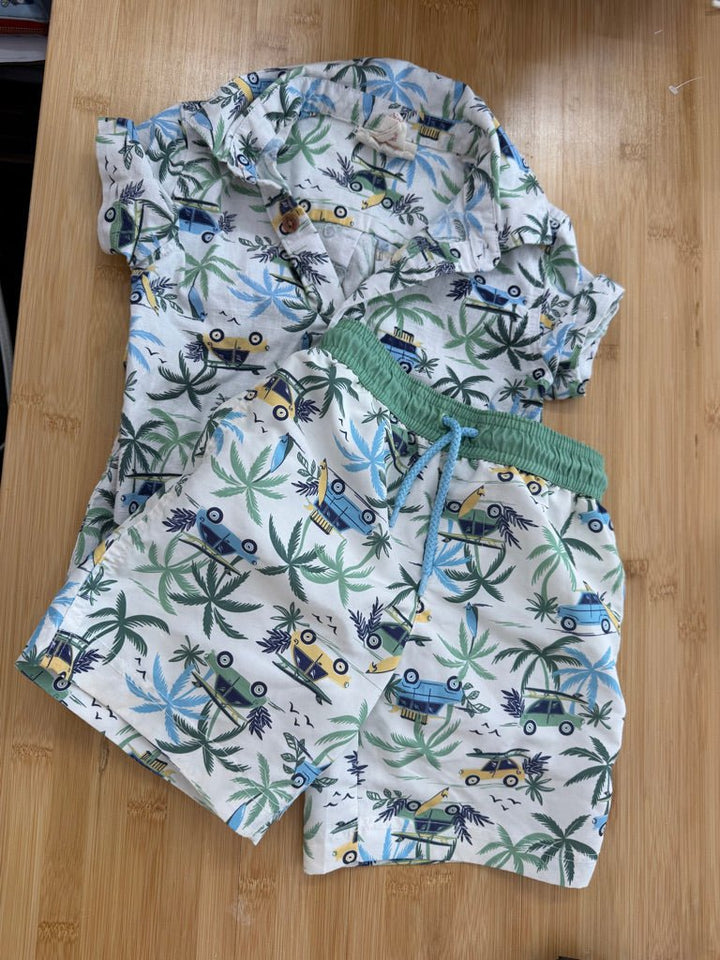 Panama Jack Beach Vehicle Swim Set – 4T | Swim Shorts & Cotton Button-Up - Nest and Sprout-Consignment