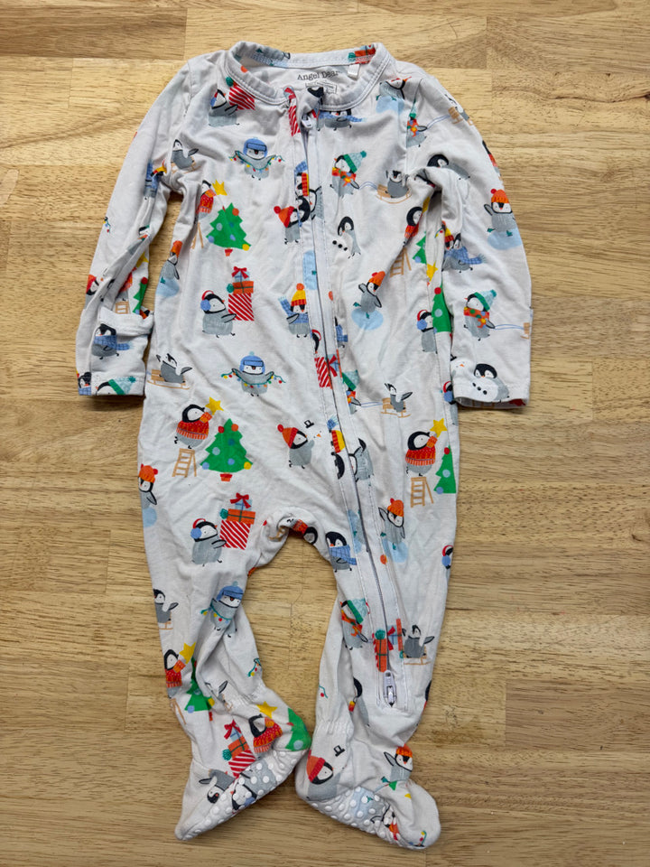 Angel Dear Penguin Snow Party Sleeper – 3–6M | Bamboo Rayon Two-Way Zip | Holiday