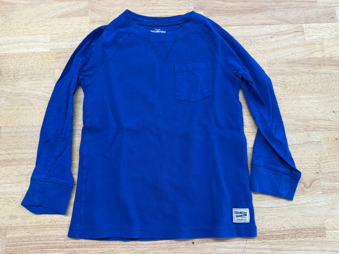 OshKosh Royal Blue Waffle Knit Long Sleeve – 7 | Lightweight Sleeves