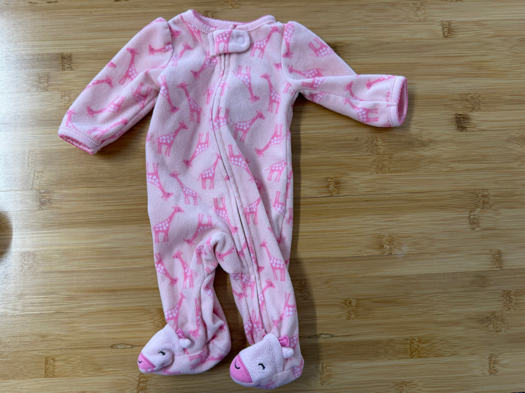 Simple Joys by Carter's Fleece Sleeper – Newborn | Pink Giraffe Footed One-Way Zip