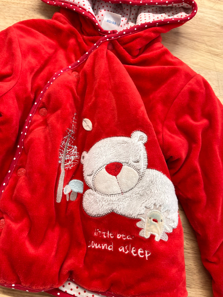 Mini Car 12–18M Red Velour Jacket – Polar Bear