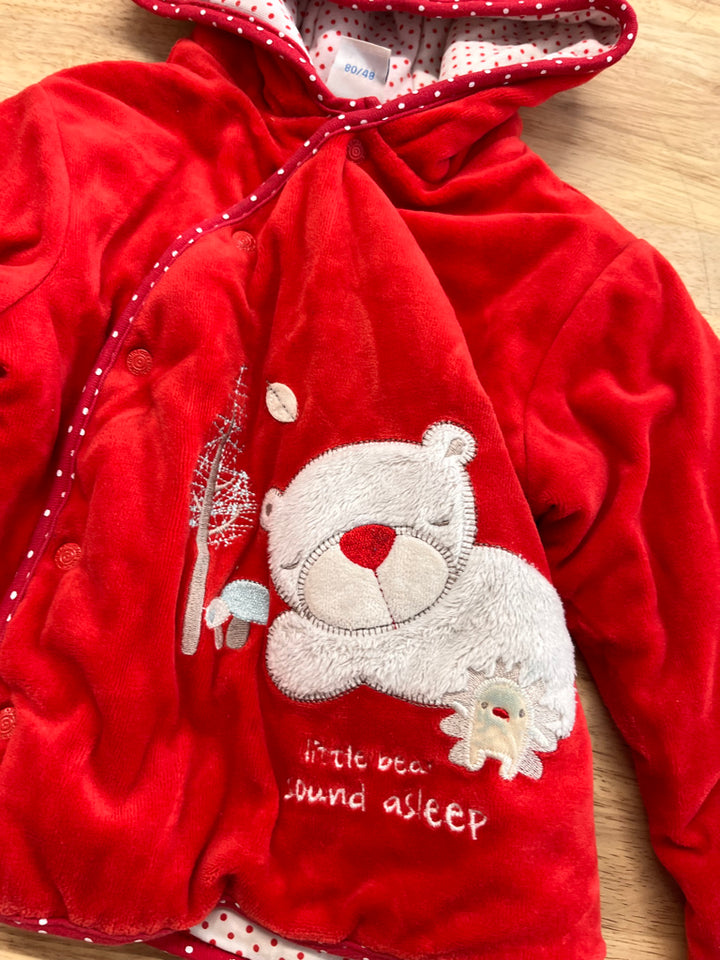 Mini Car 12–18M Red Velour Jacket – Polar Bear