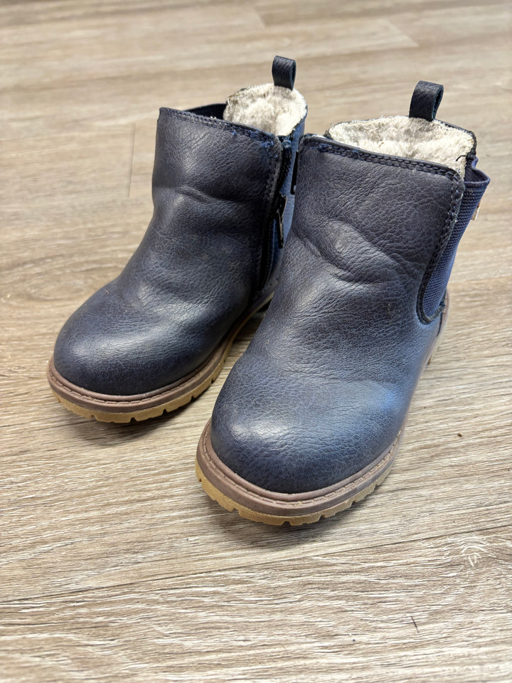 Navy Fleece-Lined Ankle Boots Missing Insoles | Size 8