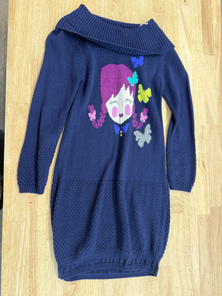 Deux par Deux Knit Dress – 7 | Navy Long Sleeve Purple Face Graphic | Play