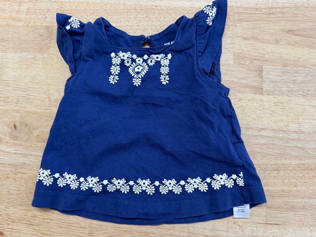 Joe Fresh Ruffle Top – 3–6M | Navy White Puff Decorative