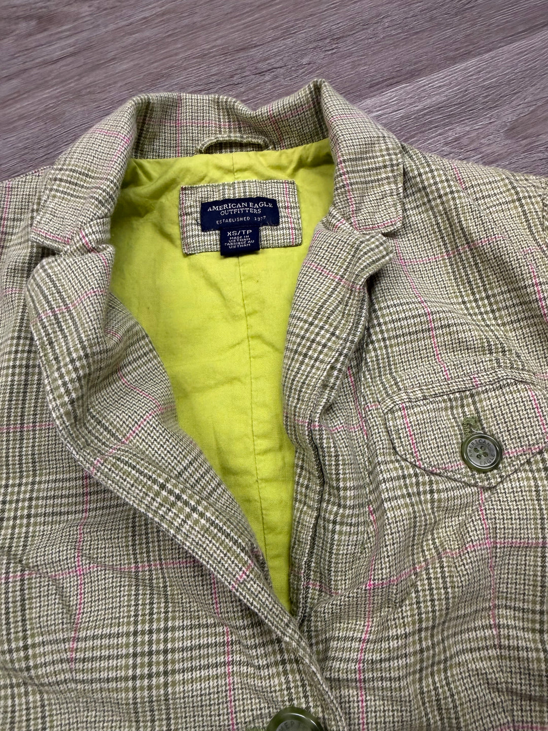 American Eagle Outfitters Plaid – XS | Green | Hot Pink Stripe