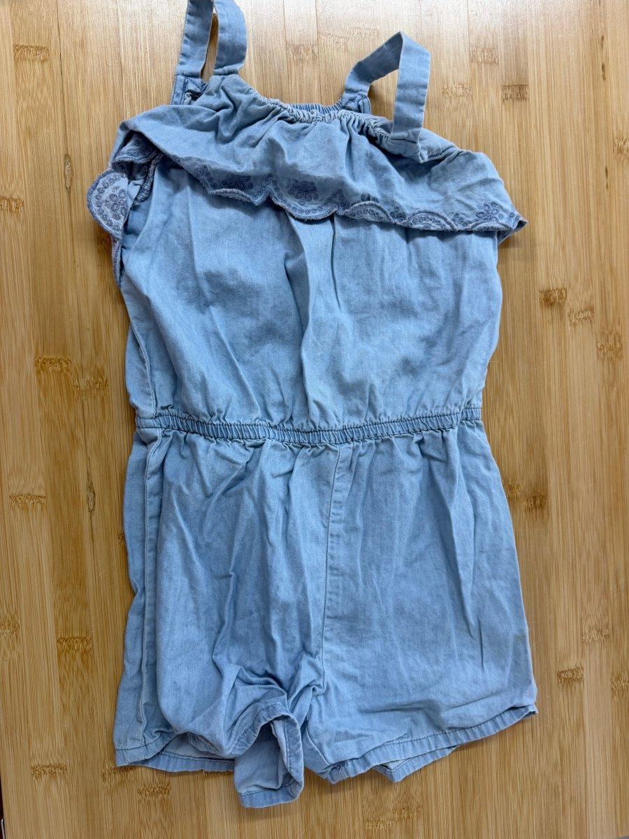 OshKosh Denim Romper – 5T | Tank Top Styling | Scallop Neckline - Nest and Sprout-Consignment