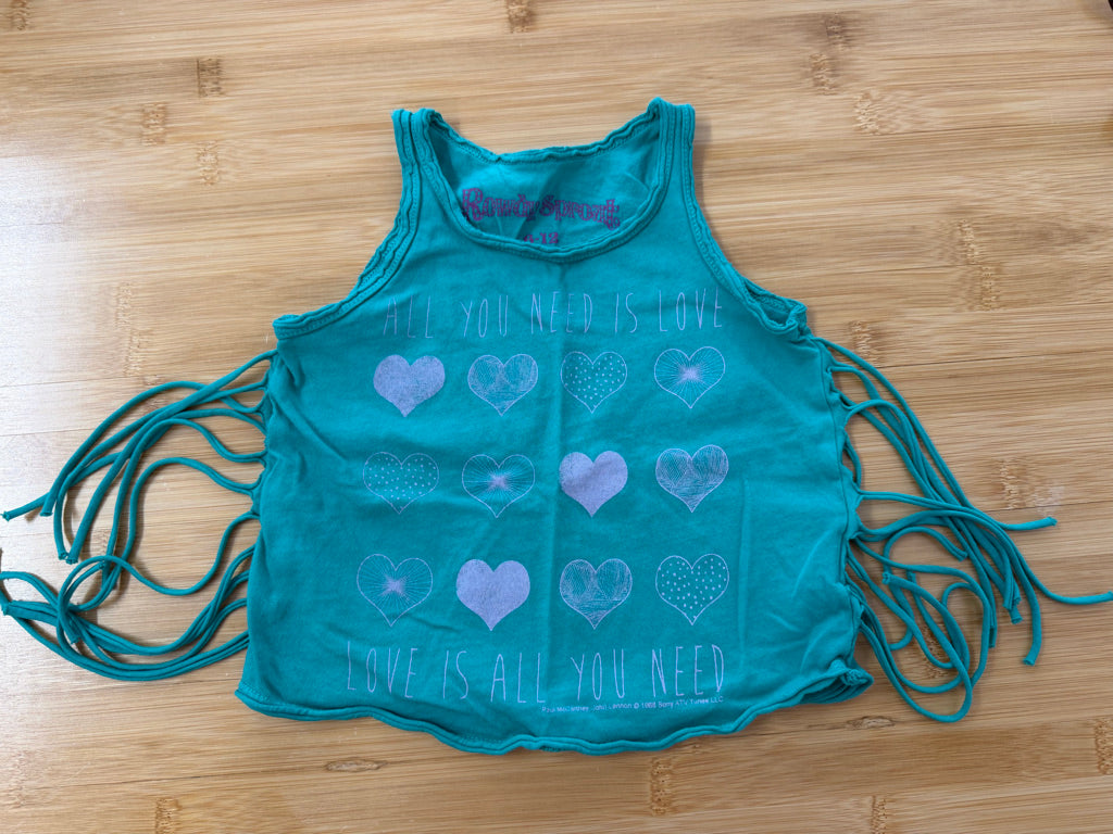 Rowdy Sprout Tank Top – 6–12M | Turquoise All You Need Is Love Purple Hearts