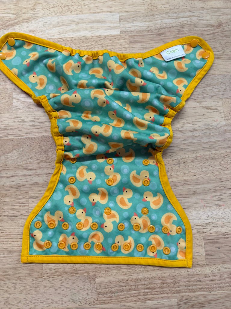 Blueberry Capri Diaper Cover – One Size | Duck Print Double Gusset - Nest and Sprout - Consignment