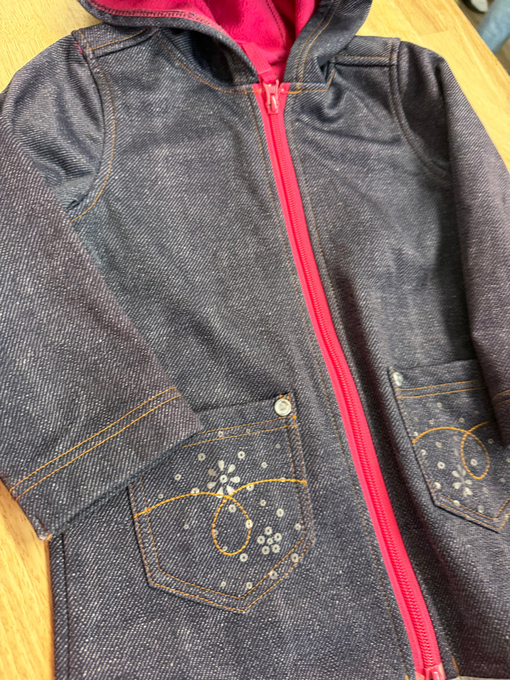 Please Mum Faux Denim Fleece Rain Jacket – 3T | Pink Fleece Inner