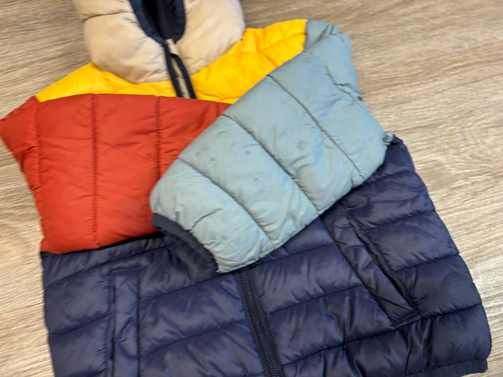 George Recycled Fill Colourblock Puffer Jacket Navy Yellow Orange | Size 3T