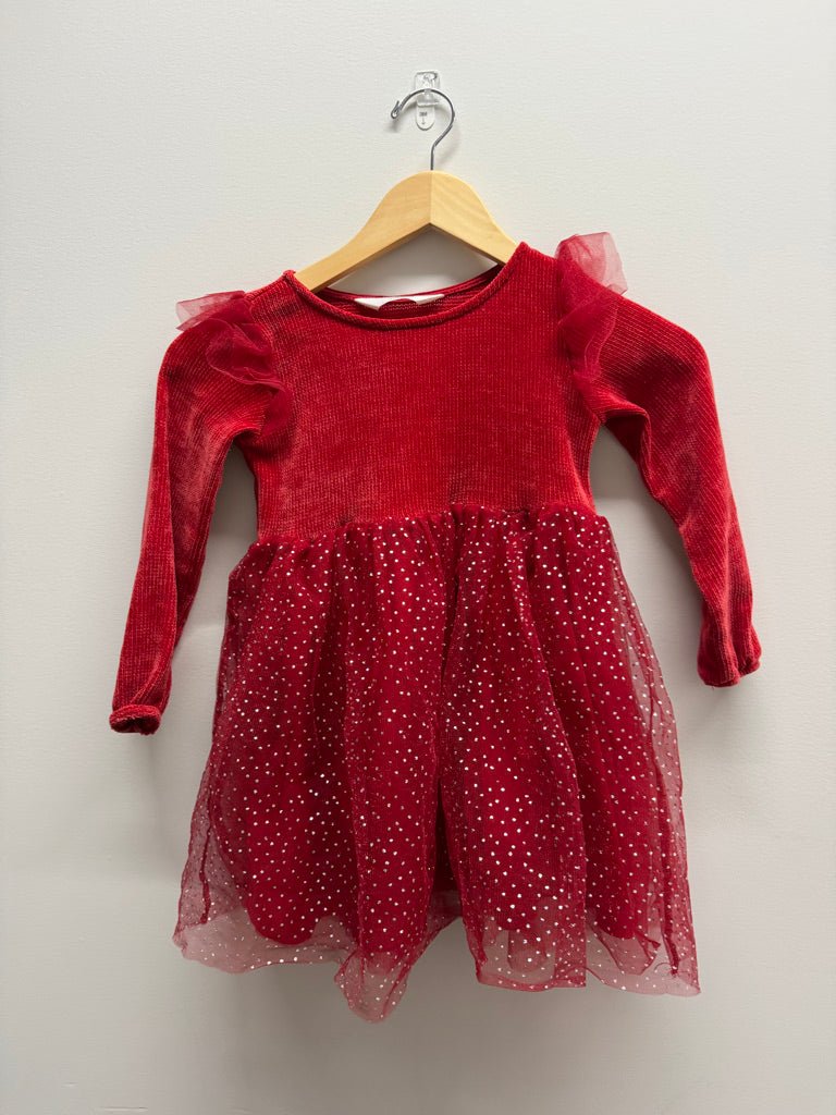 H&M Knit Dress – 4–6Y | Red Tulle Skirt Silver Sparkle - Nest and Sprout - Consignment