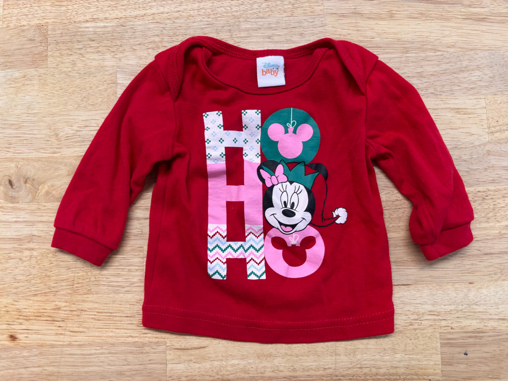 Disney Baby 3-6M Long Sleeve Shirt - Minnie Mouse Ho Ho Ho