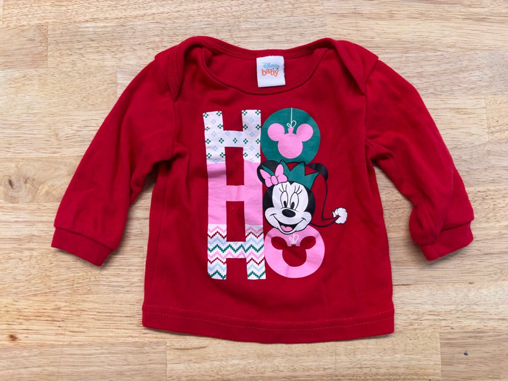 Disney Baby 3-6M Long Sleeve Shirt - Minnie Mouse Ho Ho Ho - Nest and Sprout-Consignment