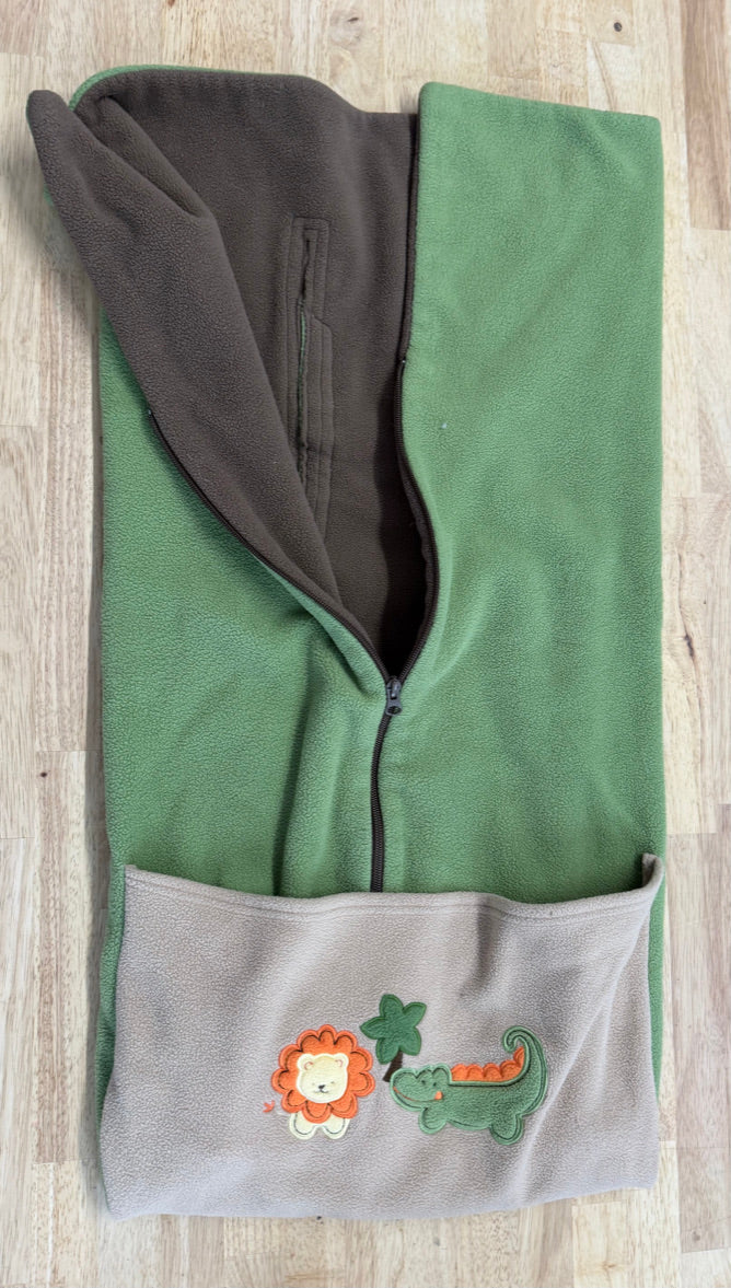 Safari Animal Fleece Stroller Bunting Bag – One Size | Green & Brown