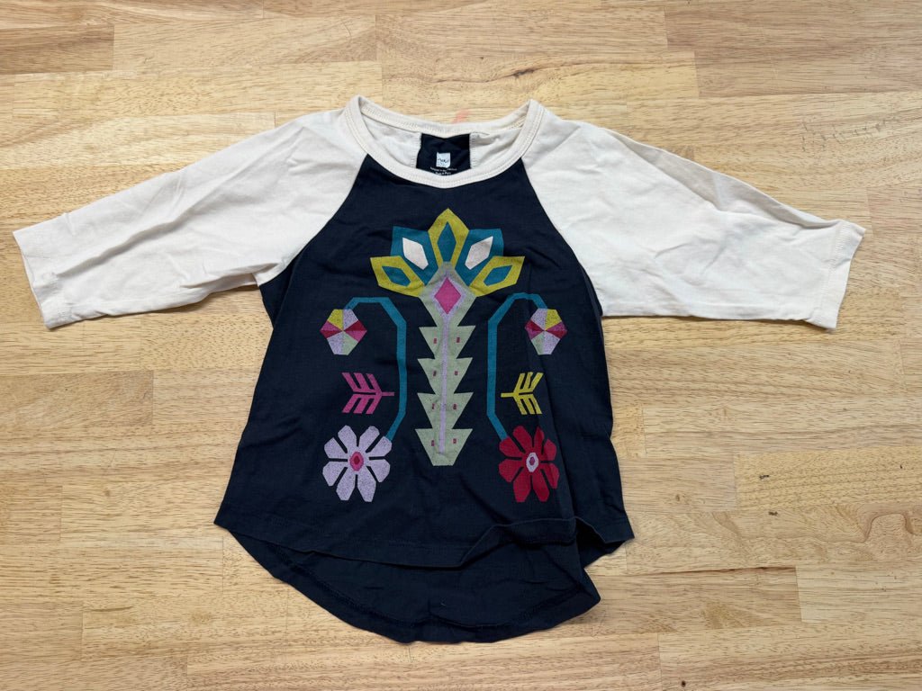 Tea Collection Navy Geometric 3/4 Sleeve Shirt – 2/3 | White Excellent - Nest and Sprout-Consignment