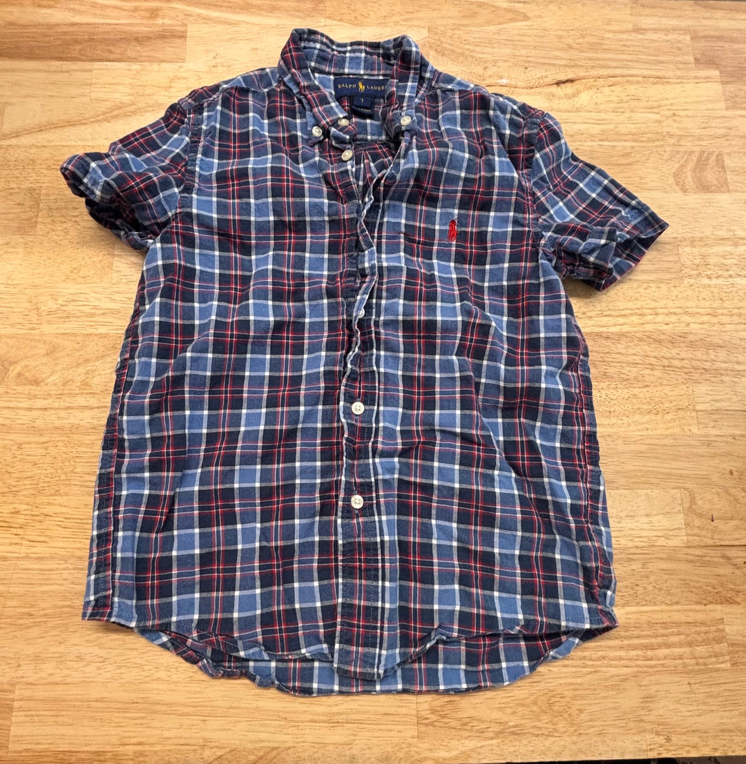 Ralph Lauren Size 7 Button-Up Shirt – Blue & Red Plaid