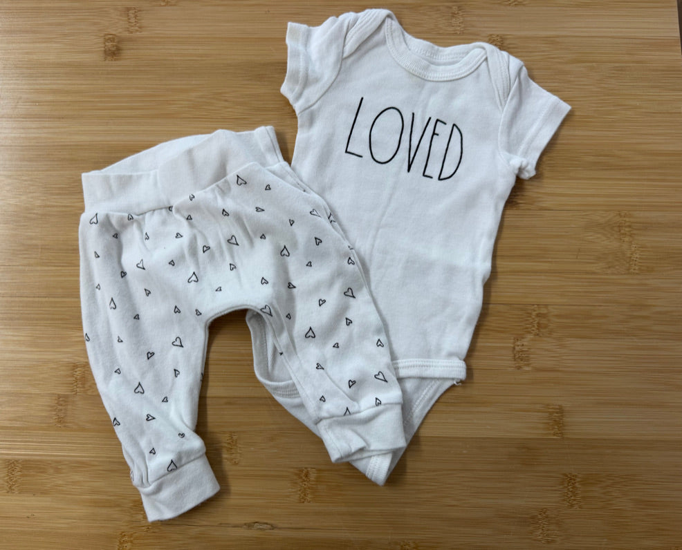 Rae Dunn Baby Loved Bodysuit Set – 0–3M