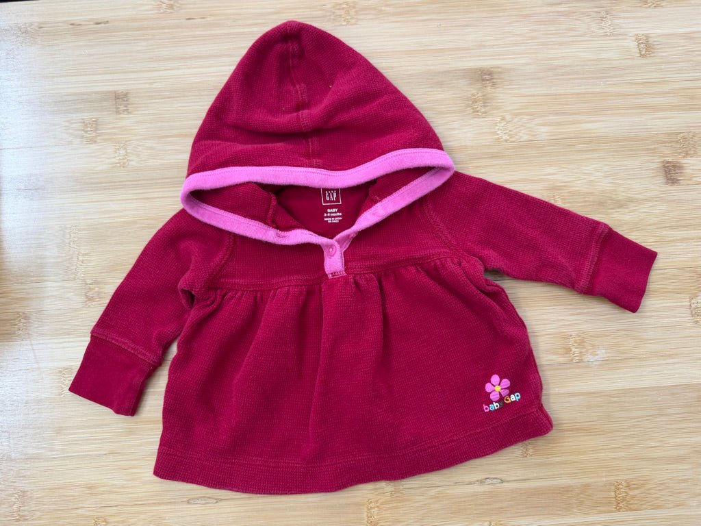 Baby Gap Waffle Hooded Long Sleeve Shirt – 3–6M | Red Pink Edging - Nest and Sprout-Consignment