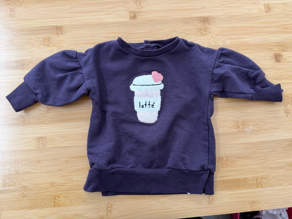 PL Baby Sweatshirt – 9M | Burgundy Latte Textured Embroidered Graphic - Nest and Sprout-Consignment