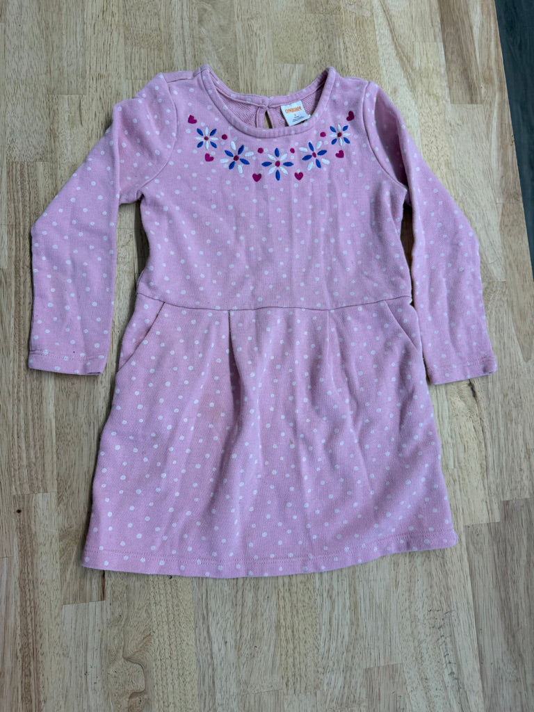 Gymboree Sweatshirt Sleeve Dress – 5 | Light Pink Cream Polka Dot Embroidered Floral Neckline