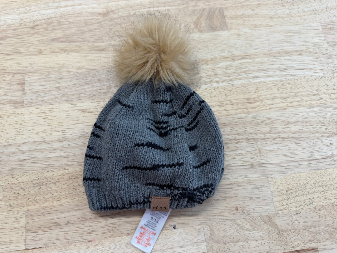 Miles Baby Pompom Toque – 9–12M | Grey & Black