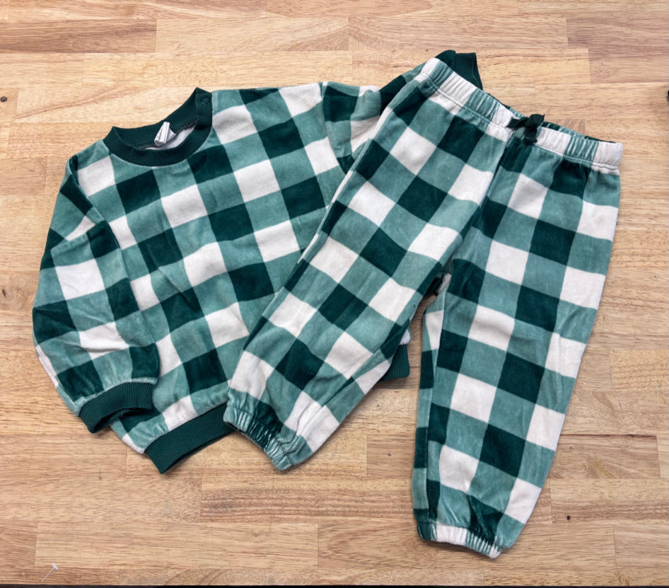 H&M Green Plaid Velour Set – 12–18M