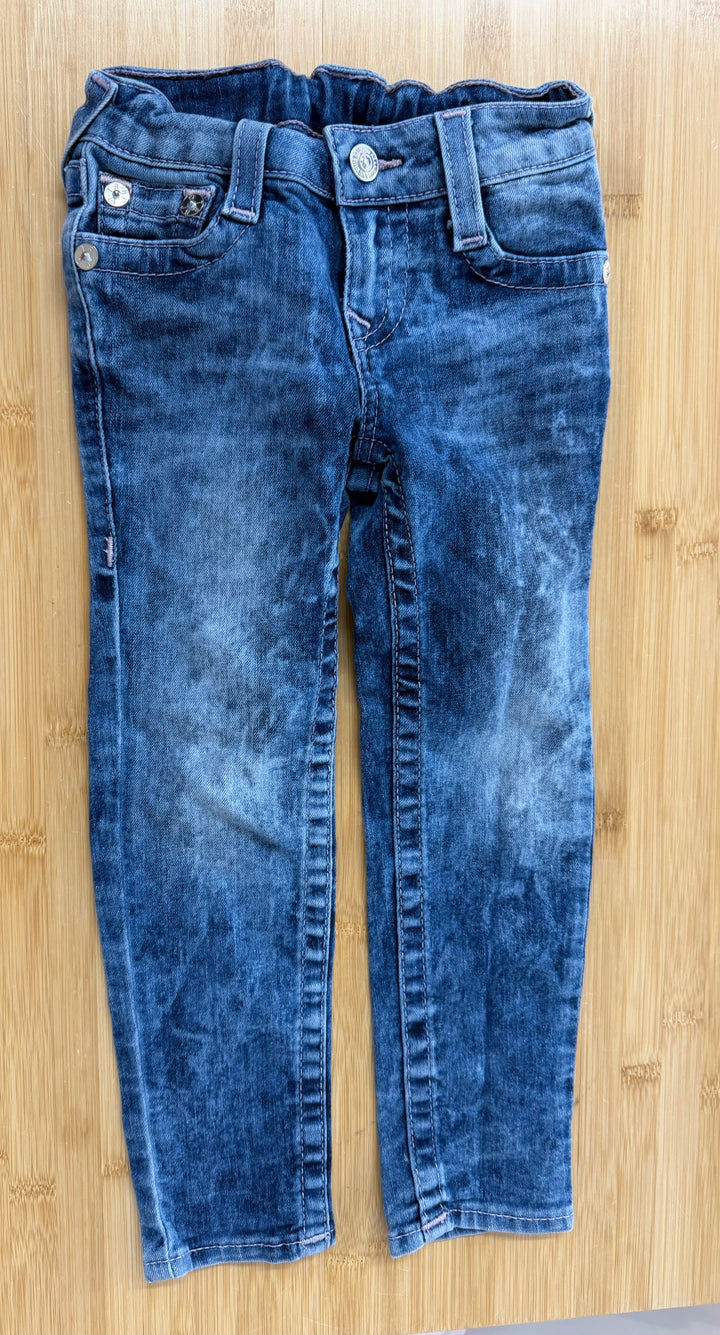 True Religion Jeans – 4 | Light-Dark Wash | Lavender Stitching | Button Pocket