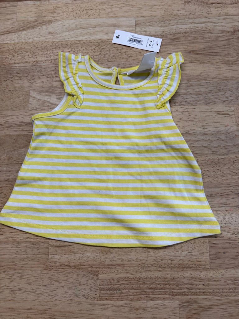 Joe Fresh Tank Top – 3–6M | Yellow & White Stripe Ruffle Cap Sleeve NWT - Nest and Sprout - Consignment