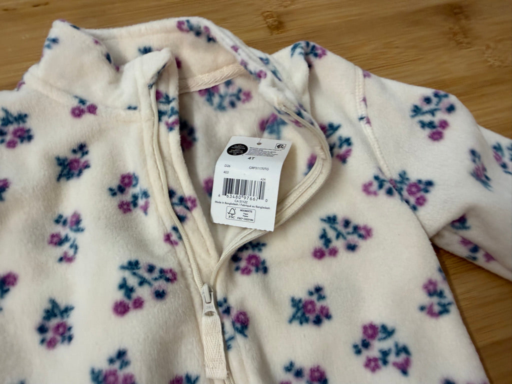 George Fleece Zip-Up – 4T | Cream Purple Floral | NWT